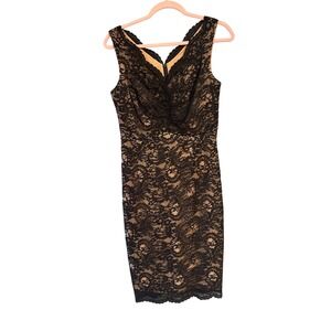 Alex Evenings Black Lace Overlay Dress‎ Sleeveless Sheath Party Cocktail